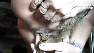 VERY Hairy granny shitting