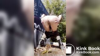 Big piss and shit outdoors
