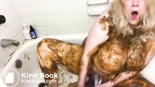 Nasty fat blonde whore cums covered in shit