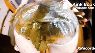 Hot girl poops her plastic pants and smears shit