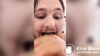 Enby smears shit all over in the shower & tastes it