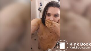 Enby smears shit all over in the shower & tastes it