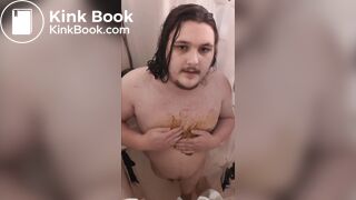 Enby smears shit all over in the shower & tastes it