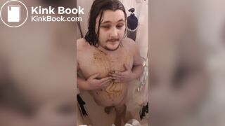 Enby smears shit all over in the shower & tastes it