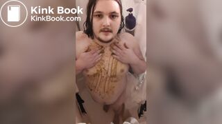 Enby smears shit all over in the shower & tastes it