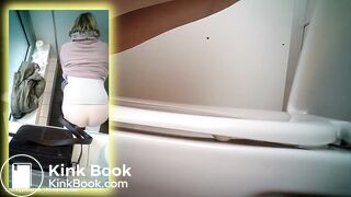 Blonde woman big dump in public toilet voyeur