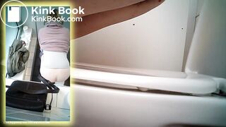Blonde woman big dump in public toilet voyeur