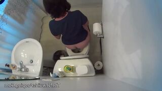Girl after work do big poop in home toilet