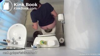 Girl after work do big poop in home toilet