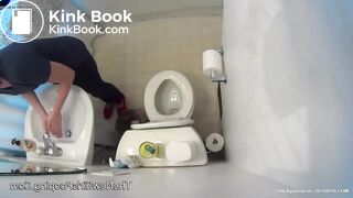 Girl after work do big poop in home toilet