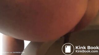 Big booty girl struggling and grunting push a big shit