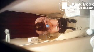 Asian girl pee and poop on toilet