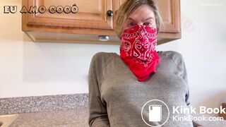 Masked Blonde Plastic Panties Pooping