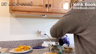 Masked Blonde Plastic Panties Pooping