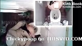 Woman was very desperate to diarrhea in public toilet