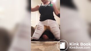 Girl poop in her white jeans on top of her bf