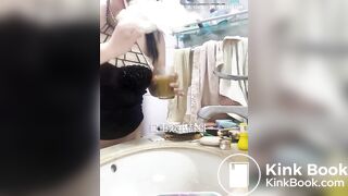 BBW women Drinking shit from glass