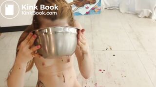 A girl eats...