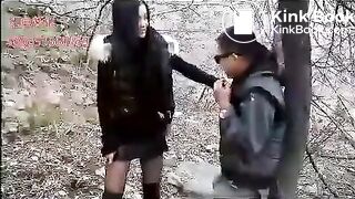 chinese mistress shits on slave outside
