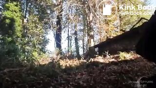 girl pissing and poping in the forest