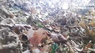 girl pissing and poping in the forest