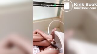 Asian girl pooping in bathroom