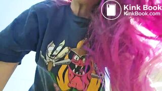 NF - Cute hairy purple hair poop and pee in the garden