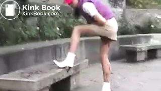 shit dripping down pantyhose in public