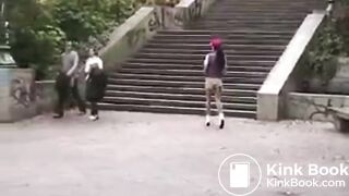 shit dripping down pantyhose in public