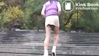 shit dripping down pantyhose in public