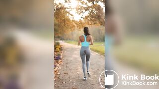 Jogger girl poops her grey leggings