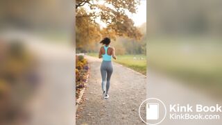 Jogger girl poops her grey leggings