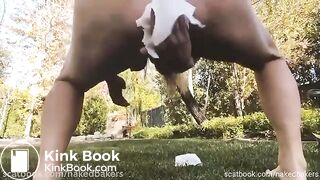 girl pissing and pooping in the garden