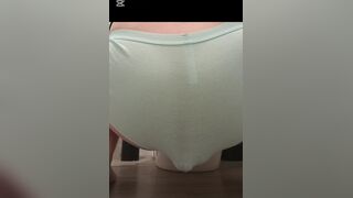 Pooping panties on toilet lid and playing with it