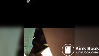 Pooping panties on toilet lid and playing with it