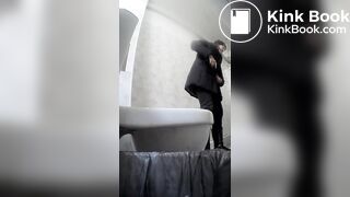 Pooping on a public toilet one view