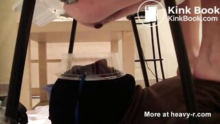 Girl poops a lot into slaves mouth