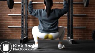Squat girl pooping her leggings