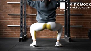 Squat girl pooping her leggings