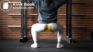 Squat girl pooping her leggings