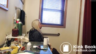 SHE STRUGGLES PUSHING SO HARD FOR HUGE TURD ON TOILET