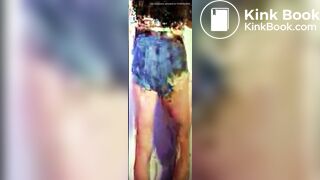 Girl poops in jeans shorts