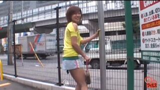 Cute Japanese girl enema poop at the car park