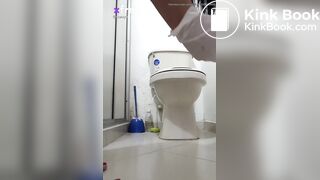 girl her catches turd in hand