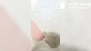 Pushing a sticky mess into grey panties