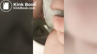 Pushing a sticky mess into grey panties