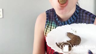 Hot girl shits on plate and eats it