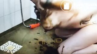 Hot pierced blonde enjoys playing in her shit and piss