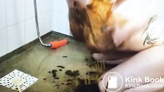 Hot pierced blonde enjoys playing in her shit and piss