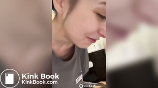 Girl pooping on the toilet with her dog